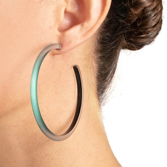 ALEXIS BITTAR Large Skinny Dark Teal Lucite Hoop Earrings - Picture 4 of 10
